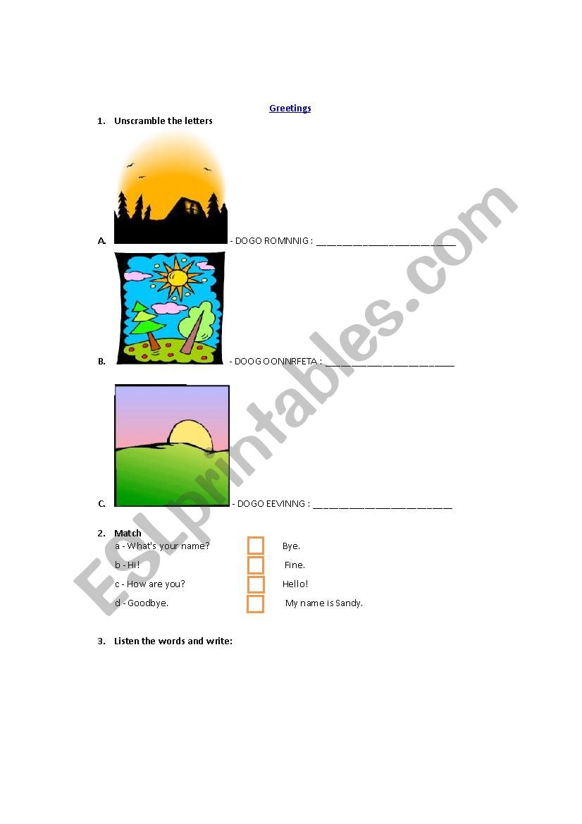 Greetings worksheet