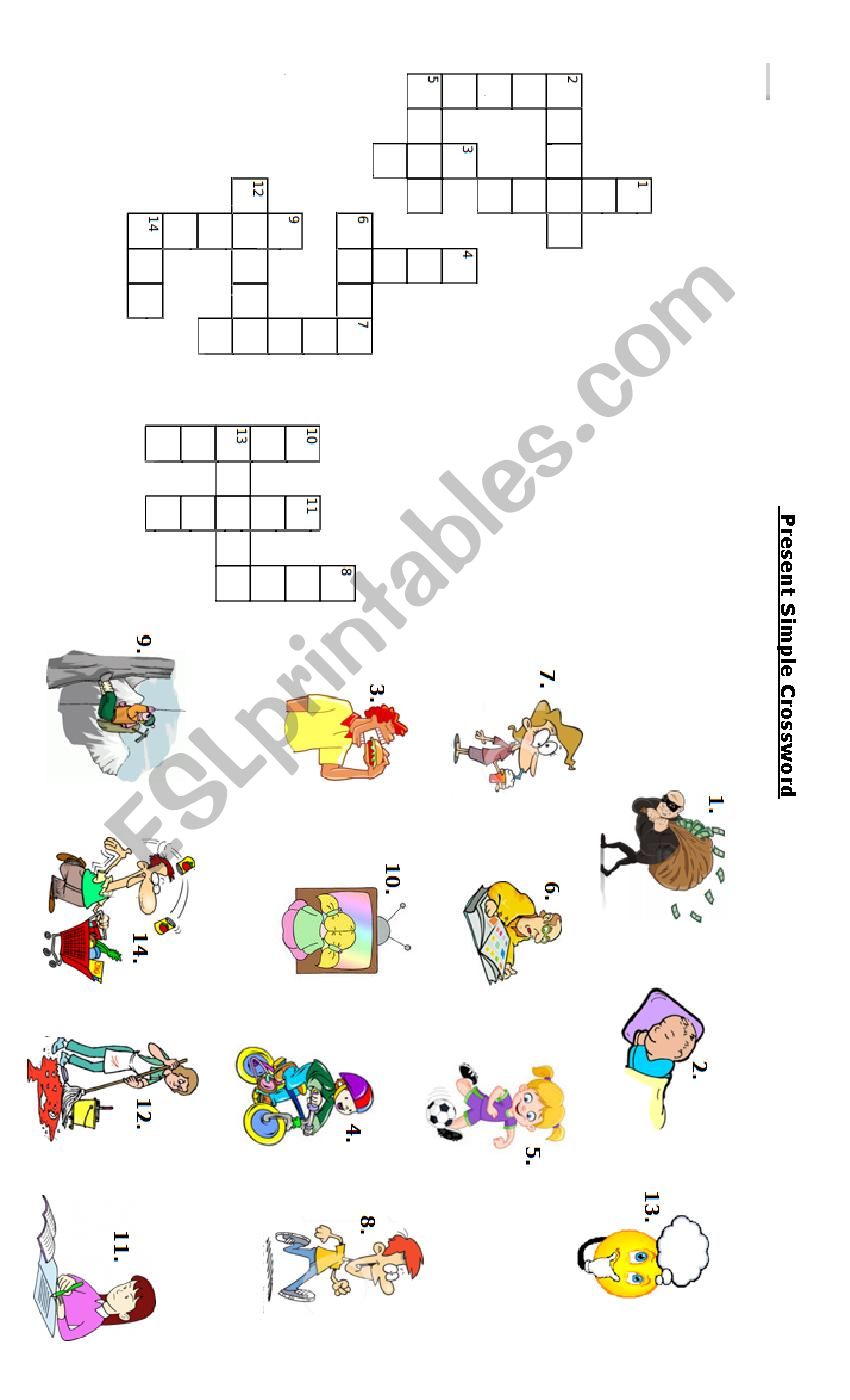 Present simple actions crossword