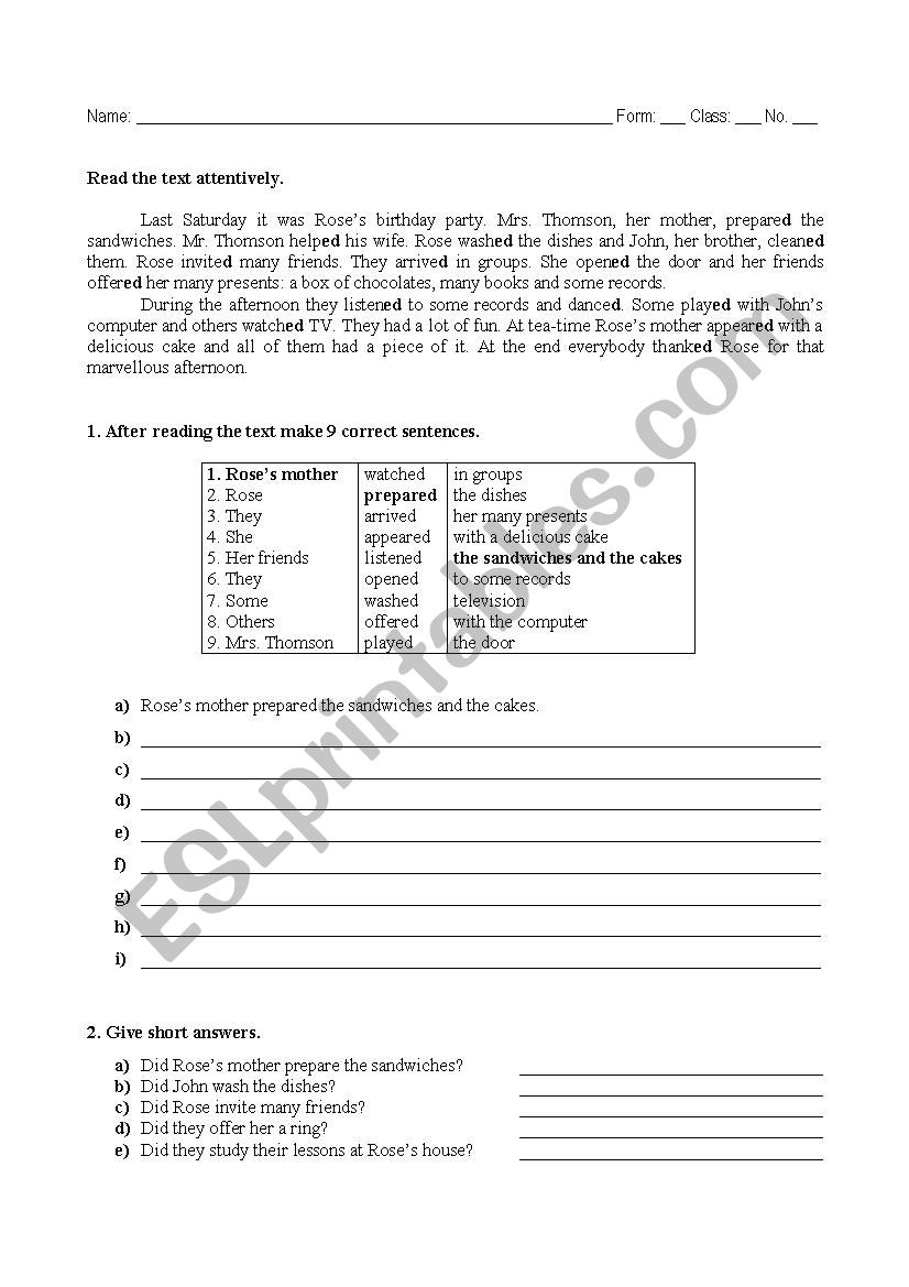 Past Simple worksheet