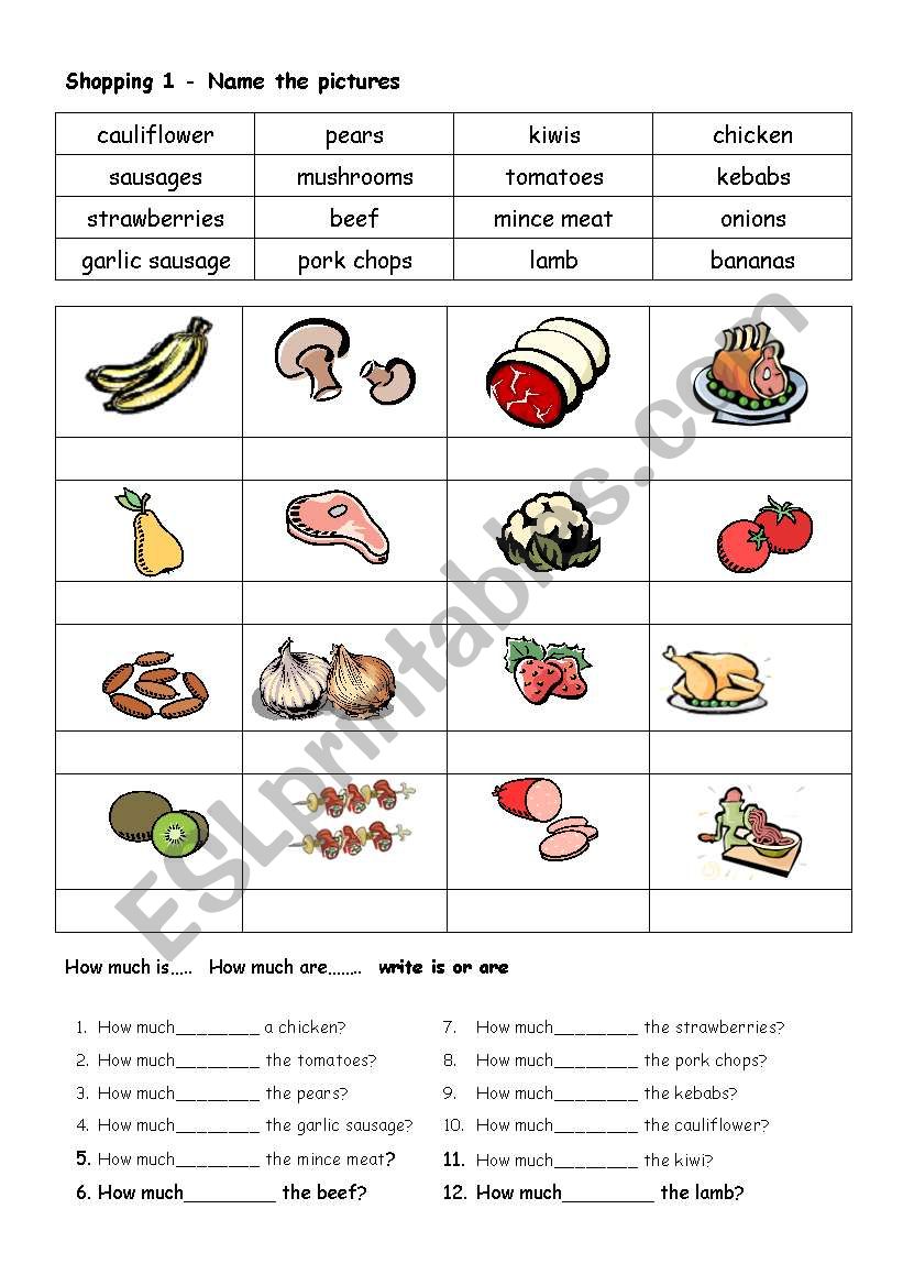 Shopping food - name the items - ESL worksheet by ginette