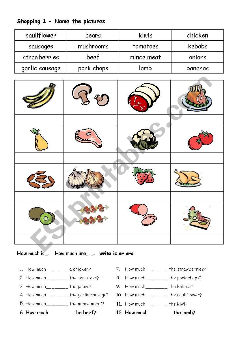 Shopping food - name the items