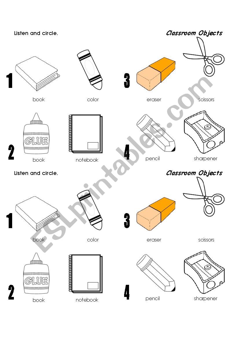 Classroom objects worksheet