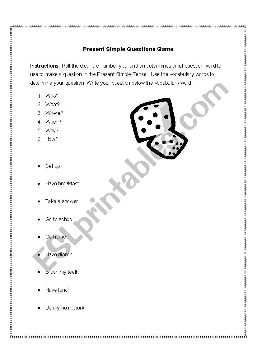 PRESENT SIMPLE-QUESTIONS GAME worksheet