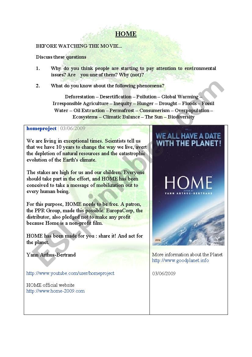 Home Movie Worksheet Esl Worksheet By Carolinac165
