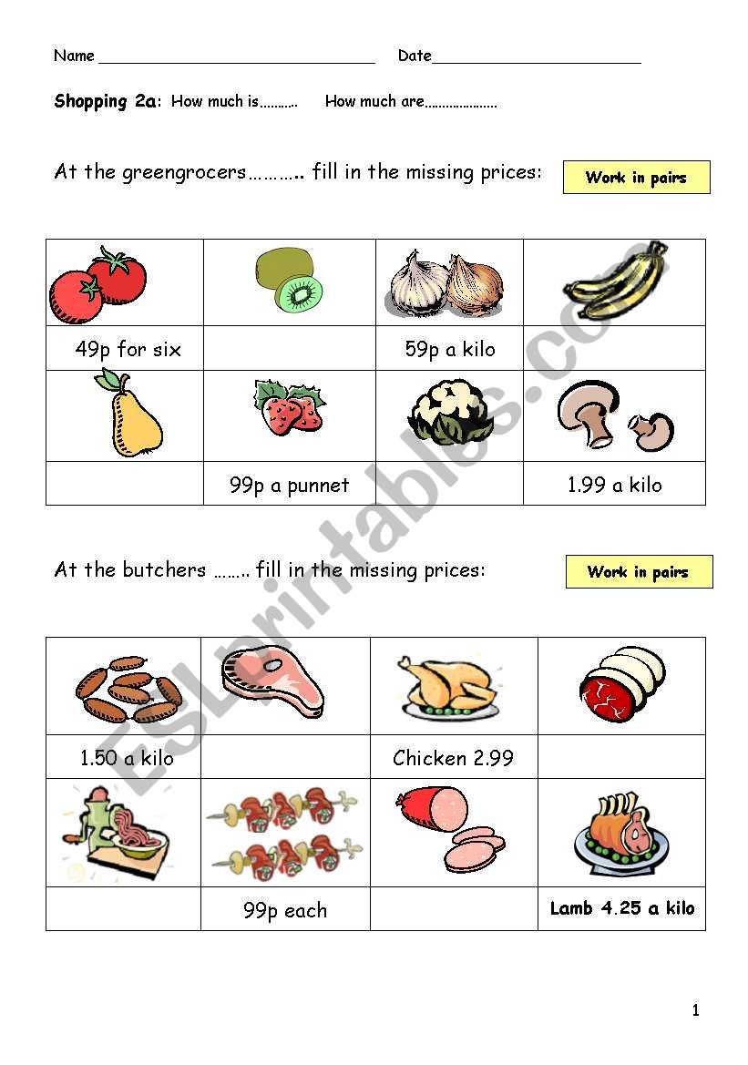 Shopping 2 - how much is it? worksheet