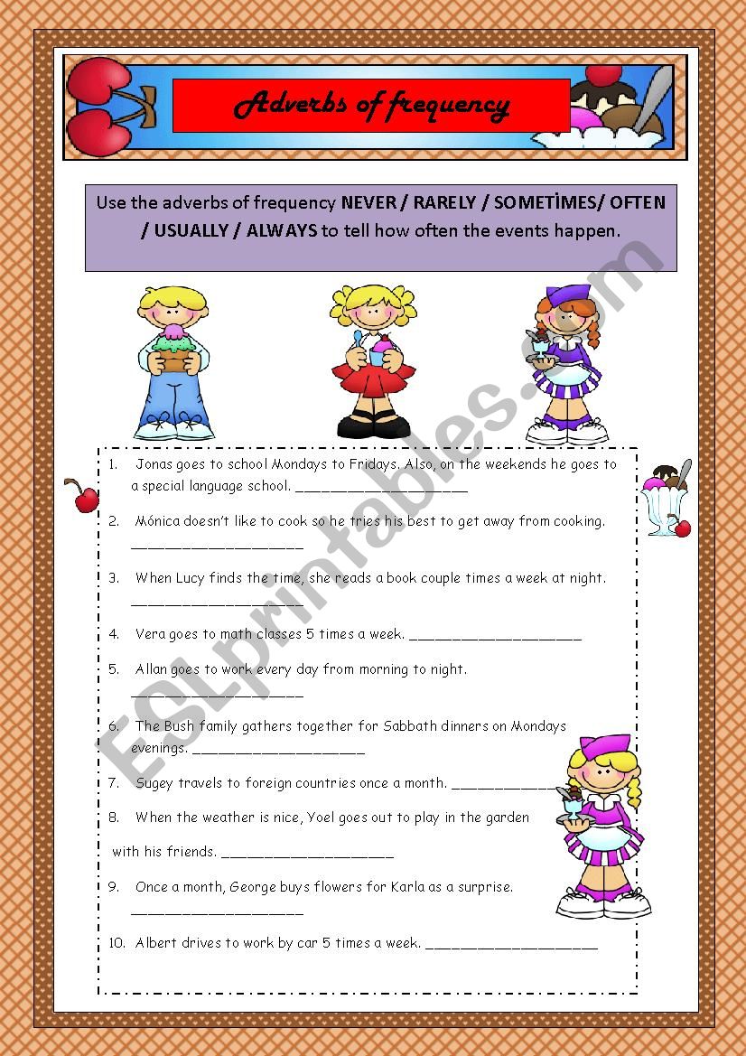 Adverbs of frequency worksheet