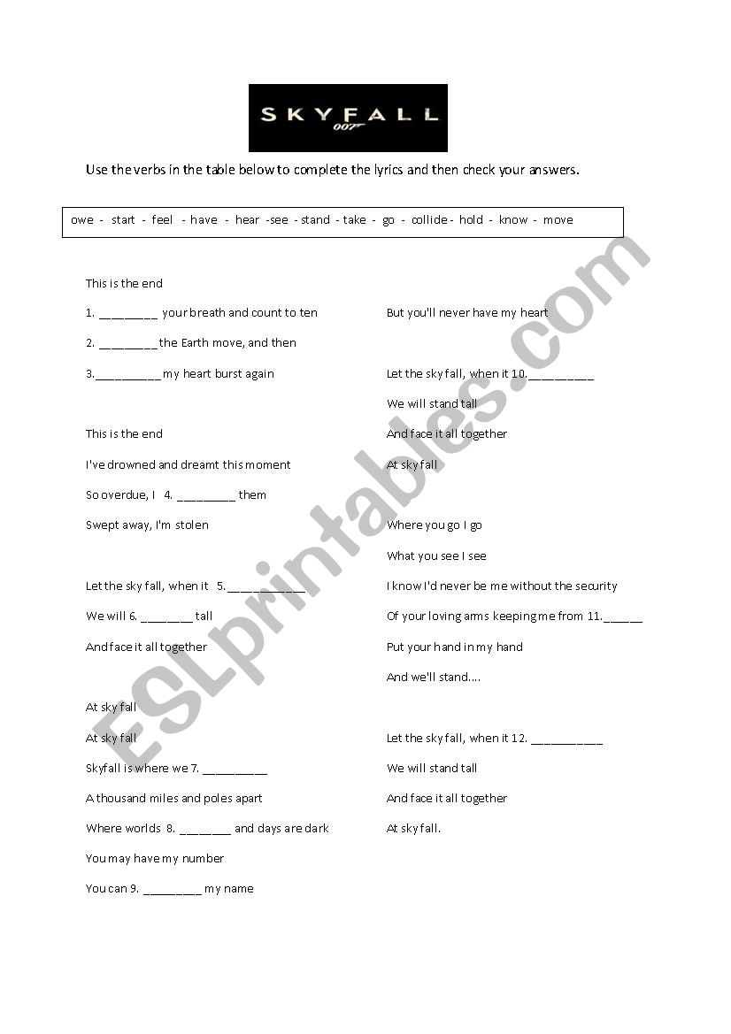 SKYFALL worksheet