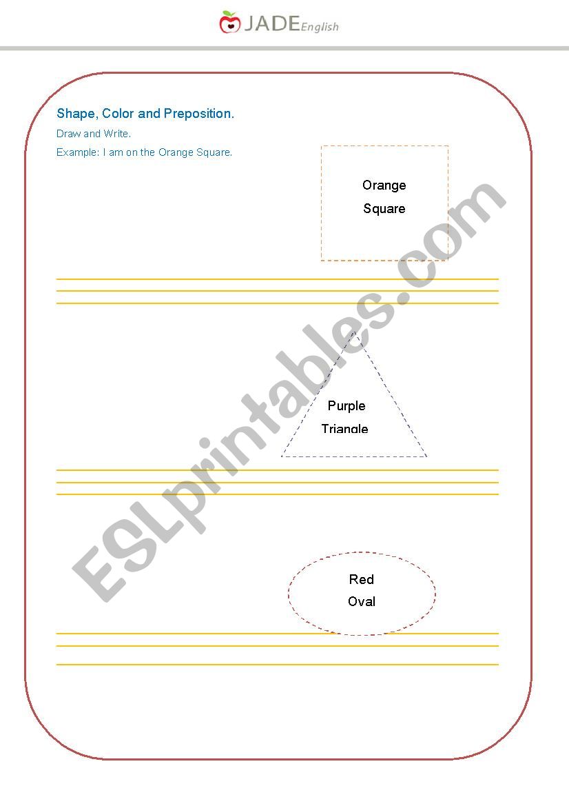 Color, shape and preposition worksheet