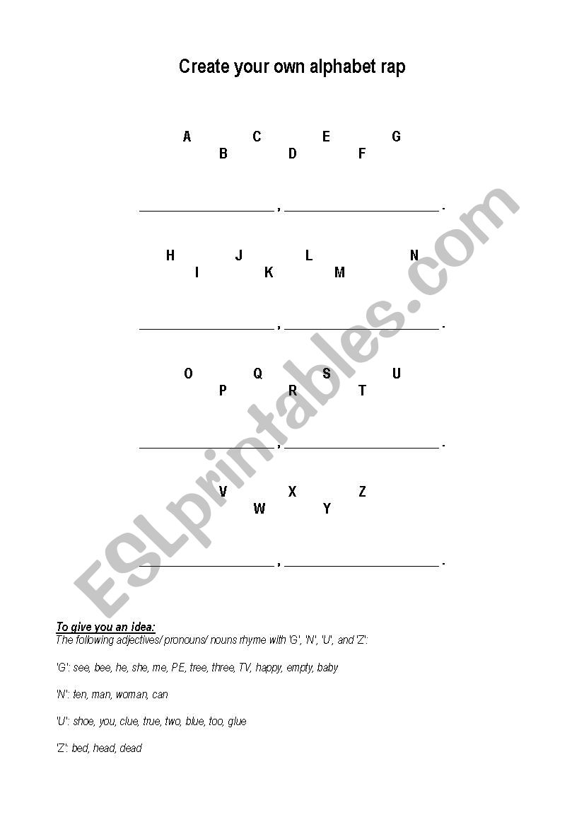 Alphabet Rap worksheet