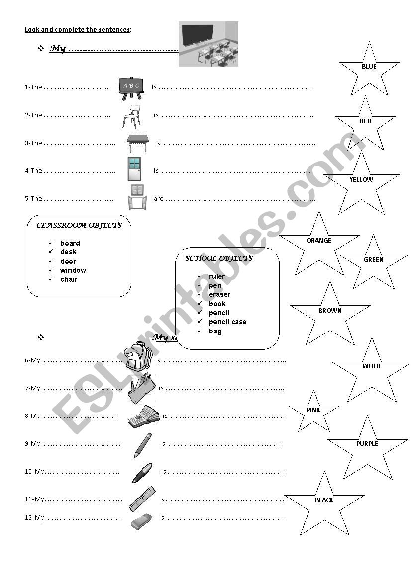 Colors and School Objects worksheet