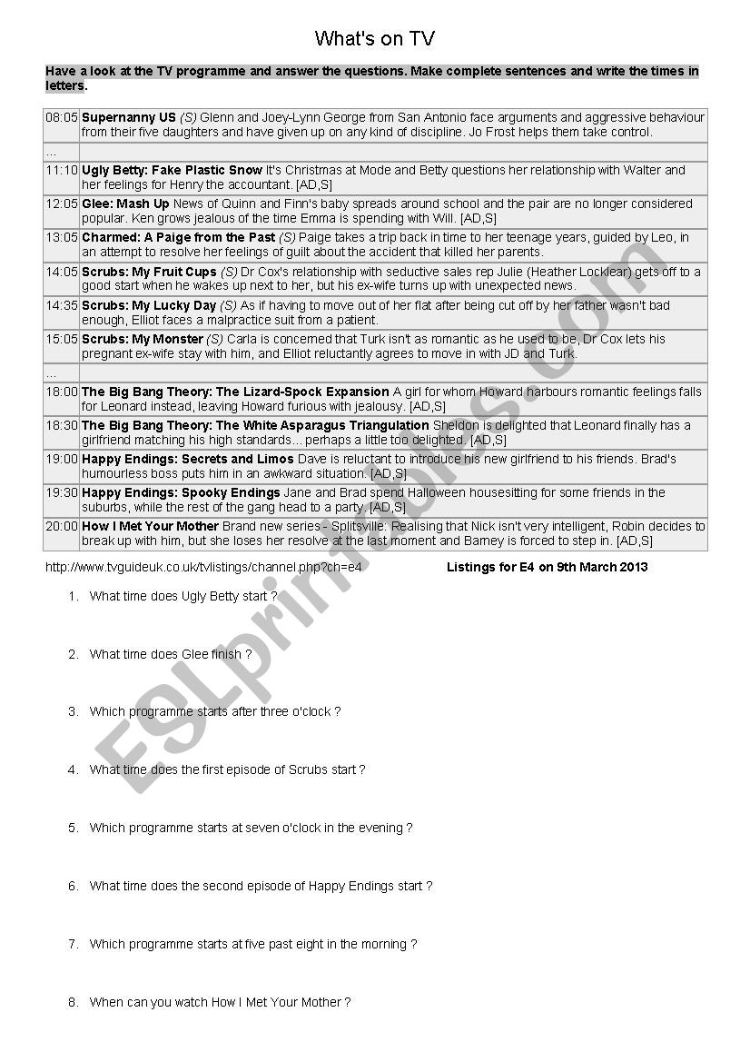 WhatÂ´s on TV ? (2/3) worksheet