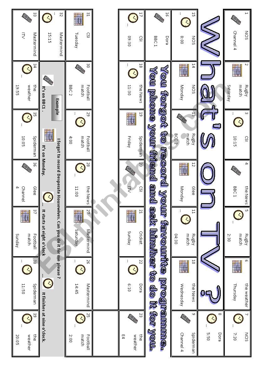 Whats on TV ? (3/3) worksheet