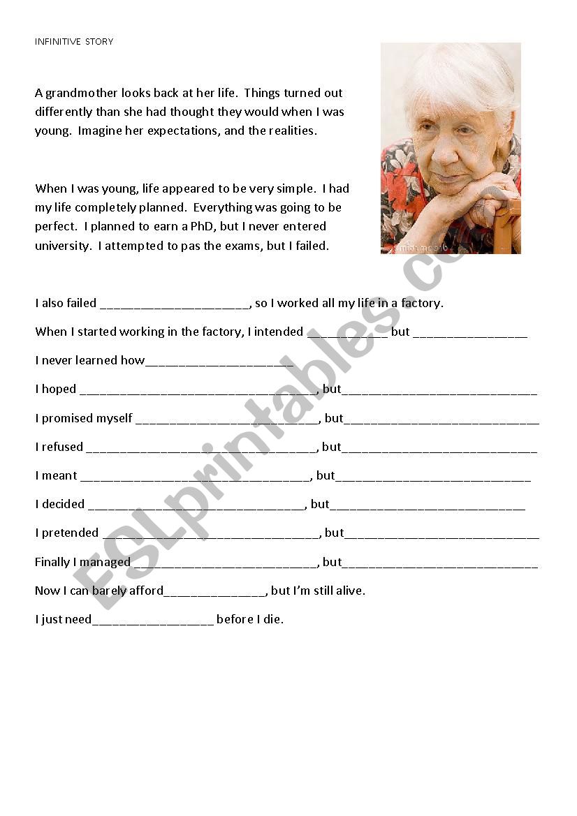 Infinitive Story worksheet