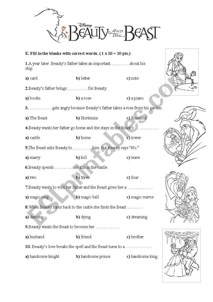 Beauty and the Beast worksheet