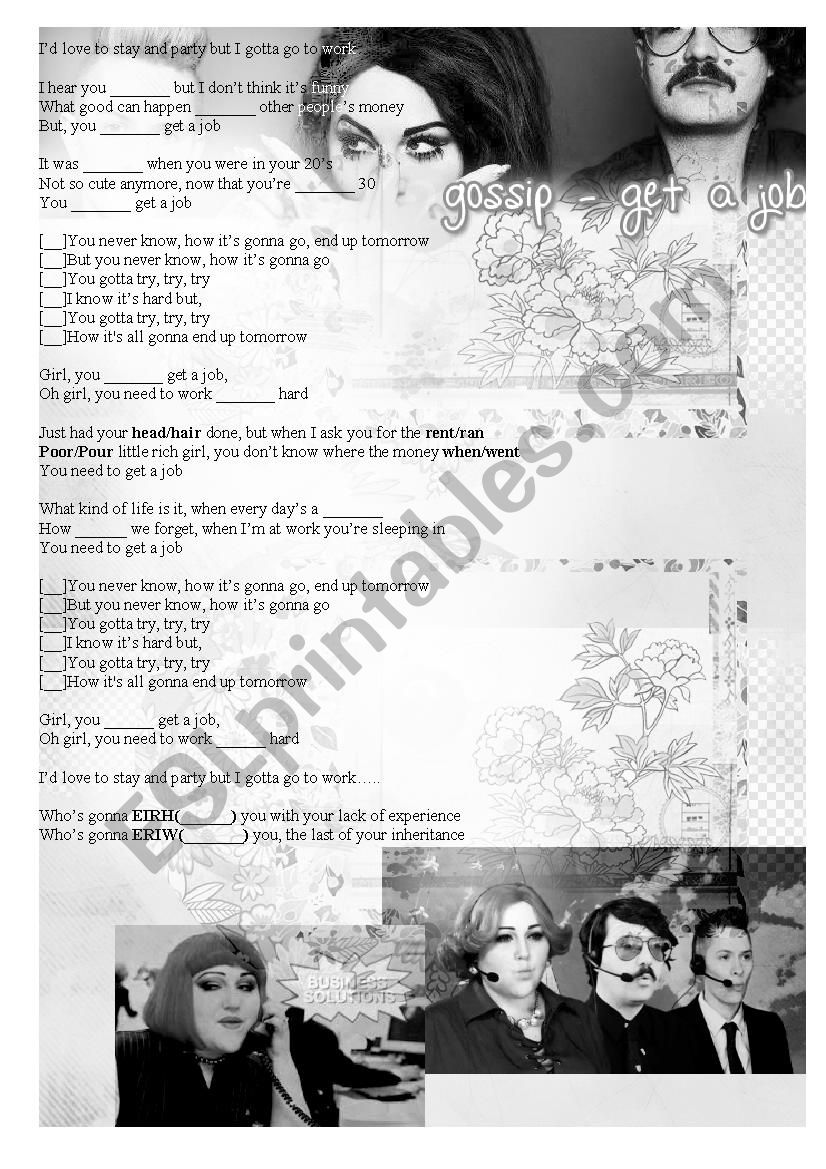 The Gossip - Get a Job worksheet