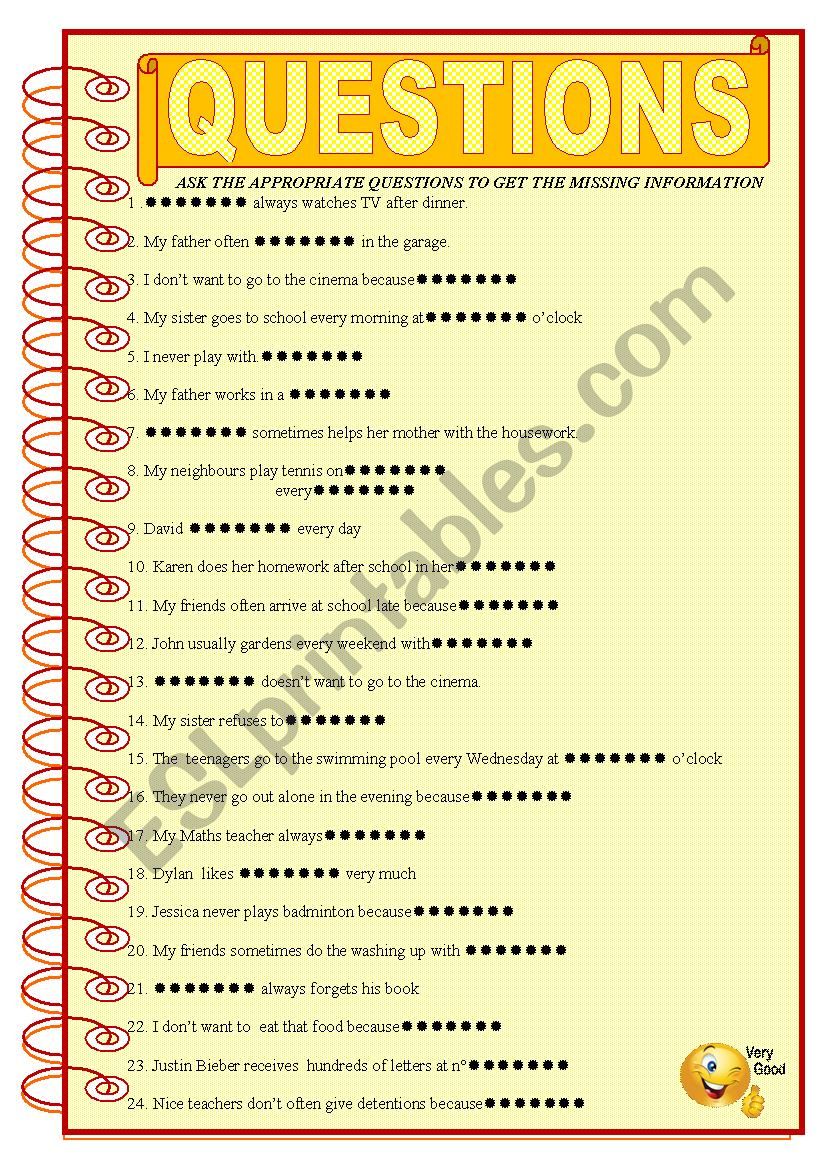 QUESTIONS QUESTIONS!! worksheet