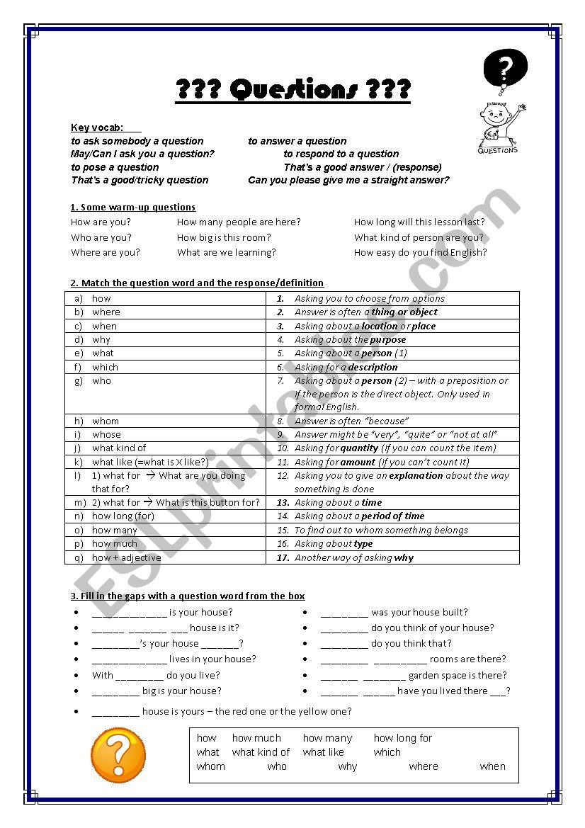 Question words (with answer key)