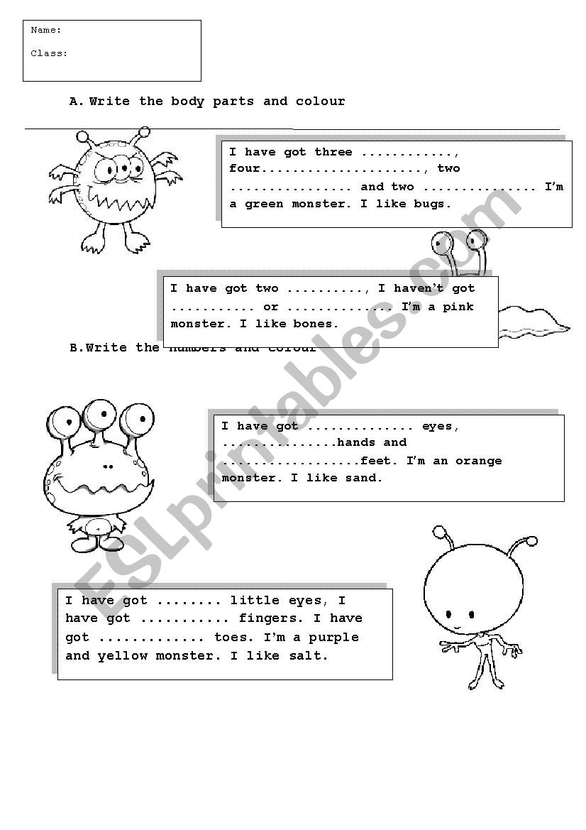 Monster Body Parts worksheet