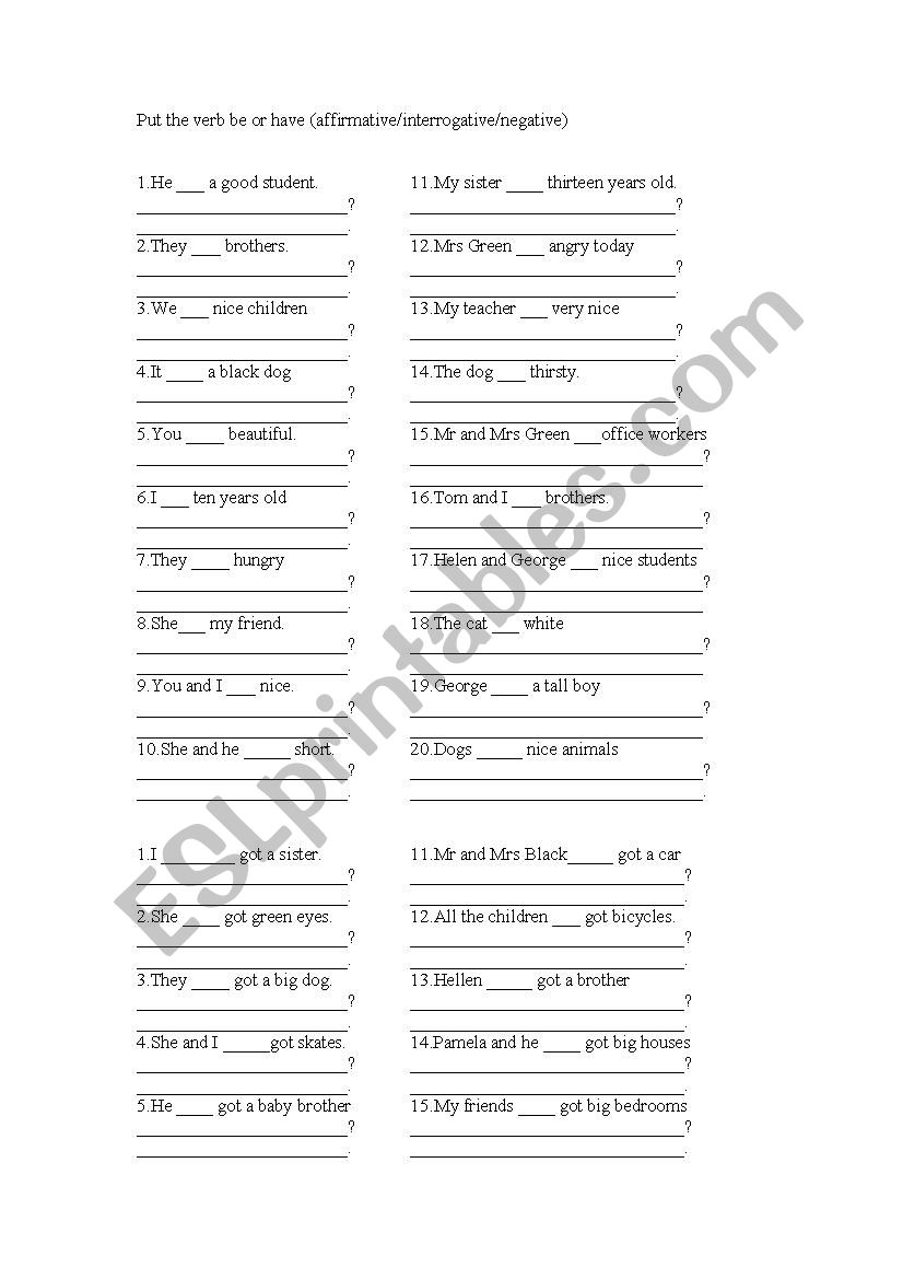 Verbs    to be, to have worksheet