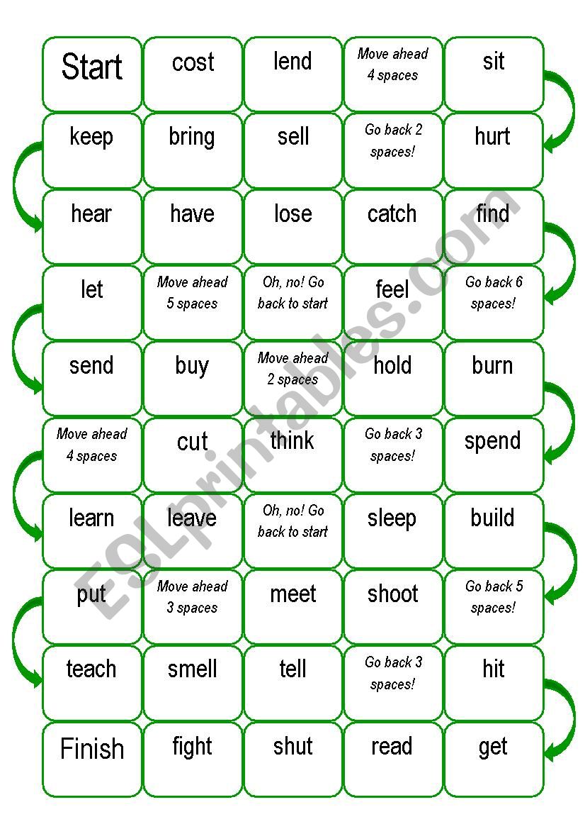 irregular verbs boardgame  worksheet