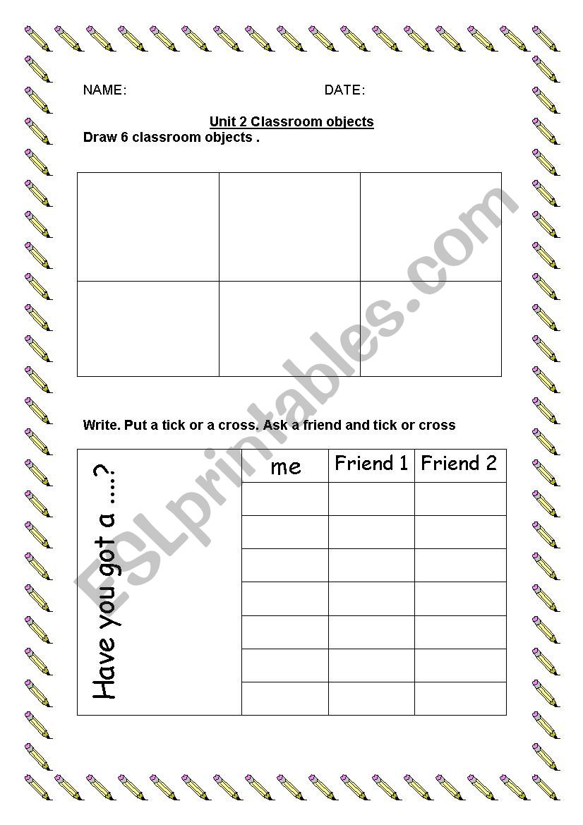 Classrooom objects worksheet