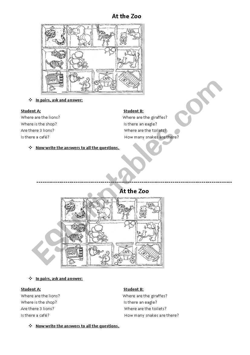 At the zoo worksheet