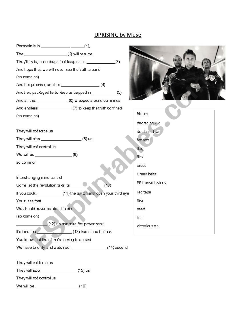 Uprising by Muse worksheet