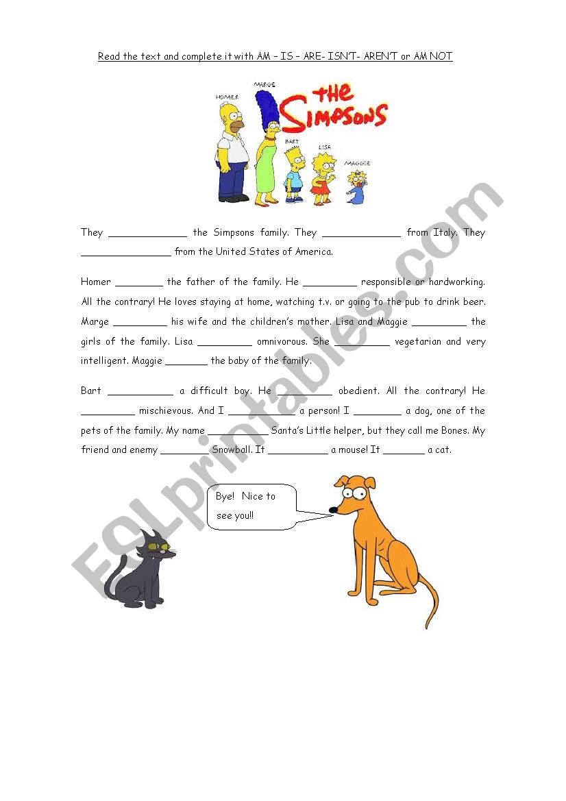 the Simpsons Family worksheet