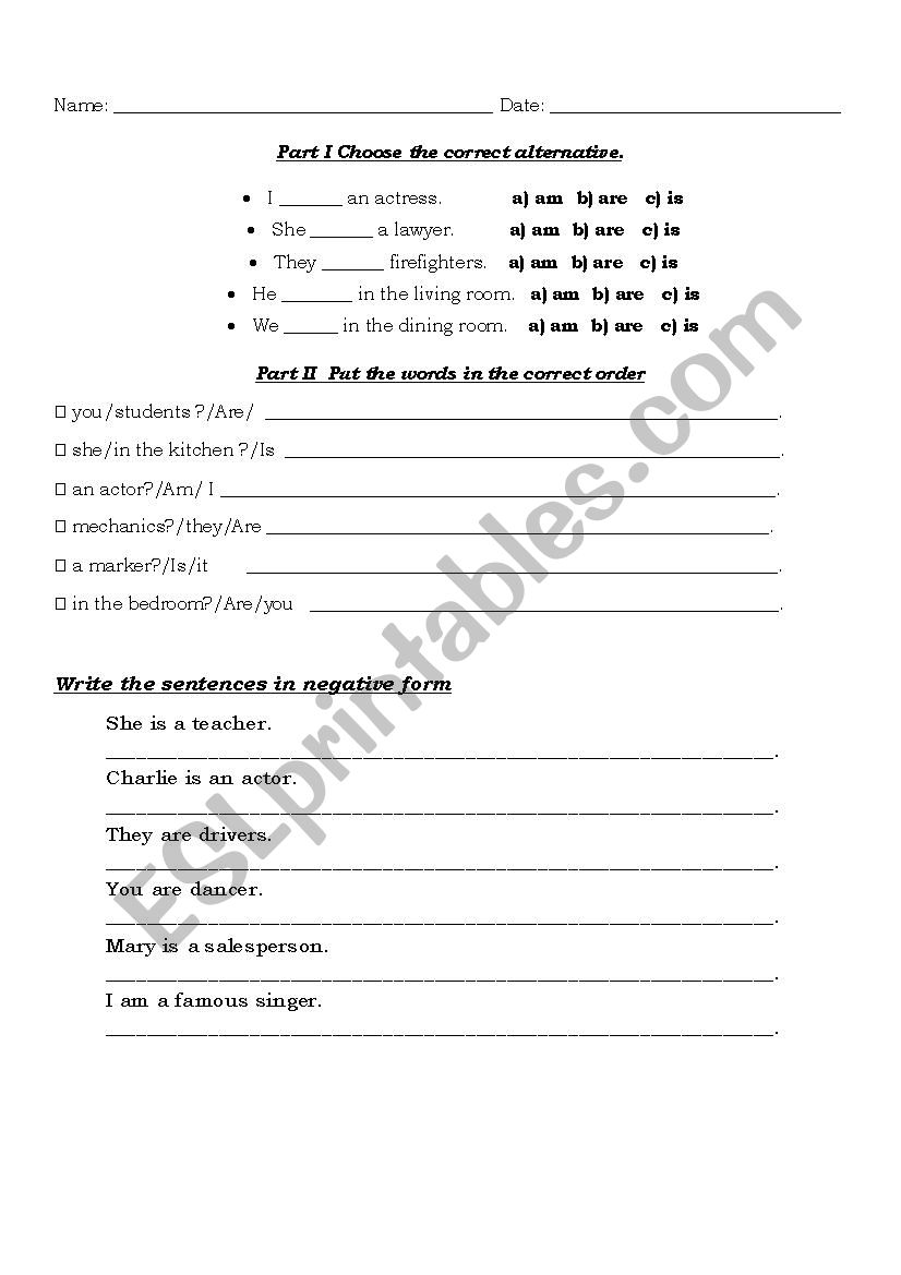 verb to be worksheet worksheet