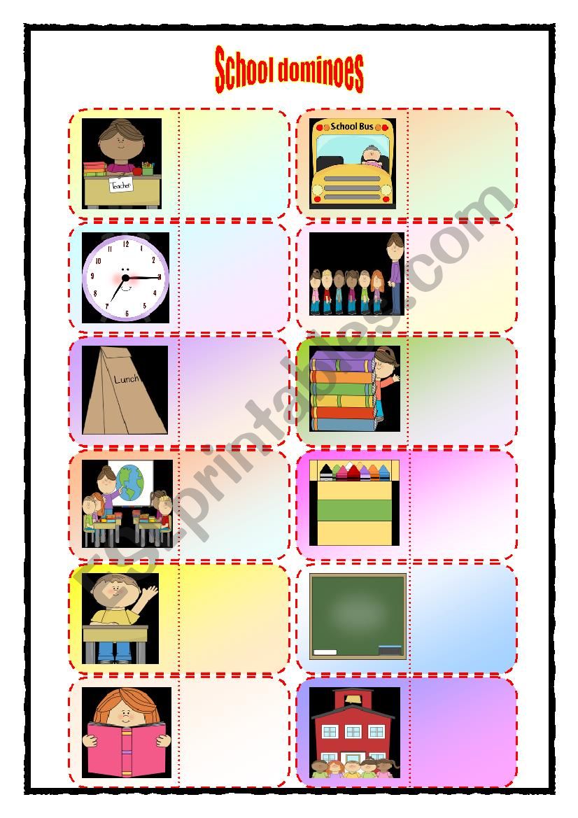 School dominoes worksheet