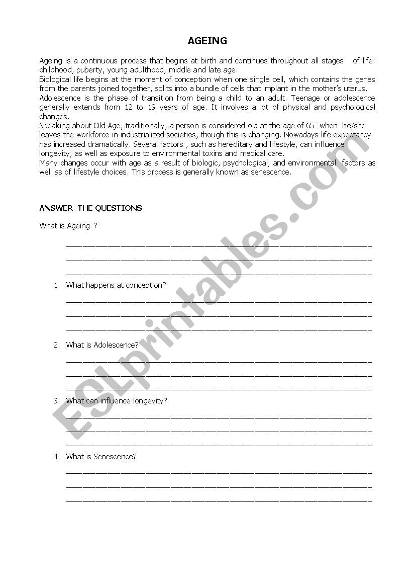AGEING worksheet