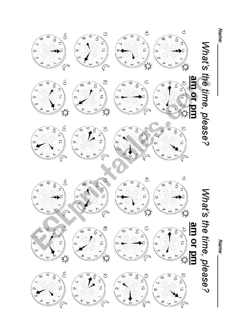 Whats the time? am or pm worksheet