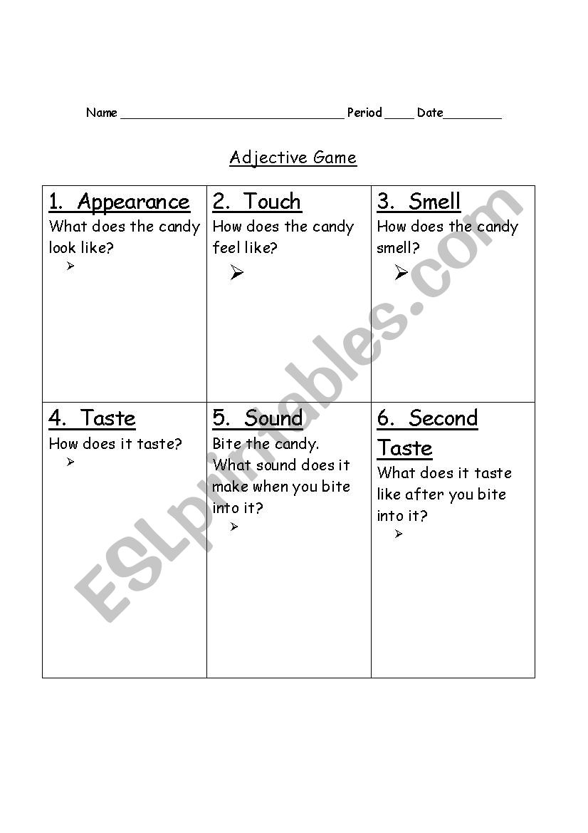 Adjective Game worksheet