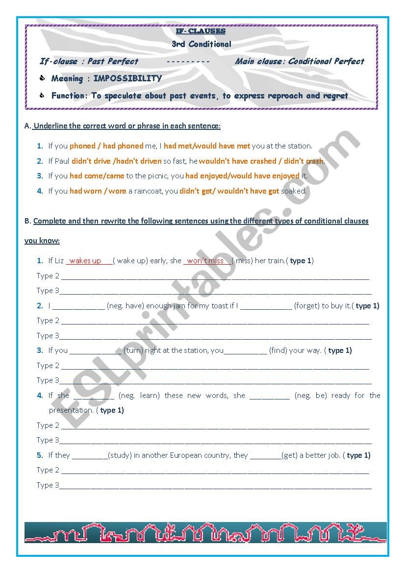 Conditional sentences-type 3 worksheet