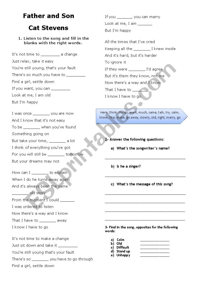 Father and Son worksheet