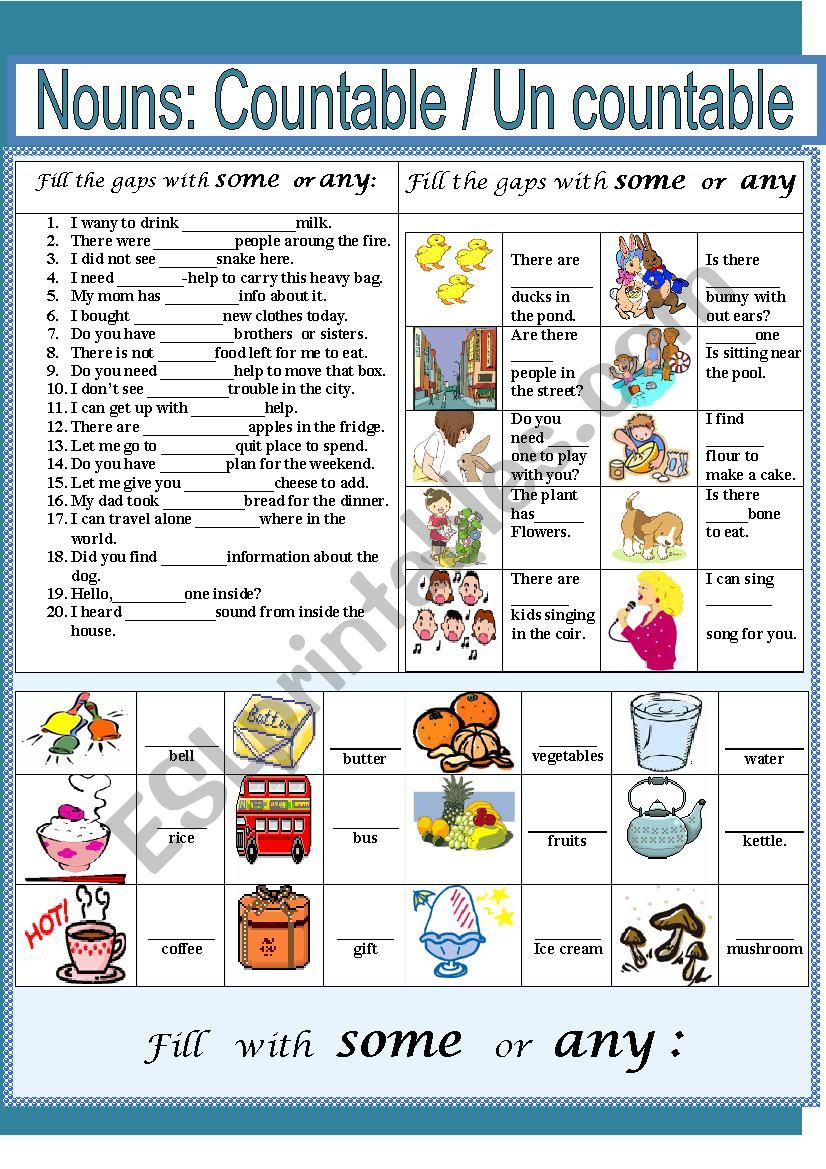 Countable and uncountable worksheet