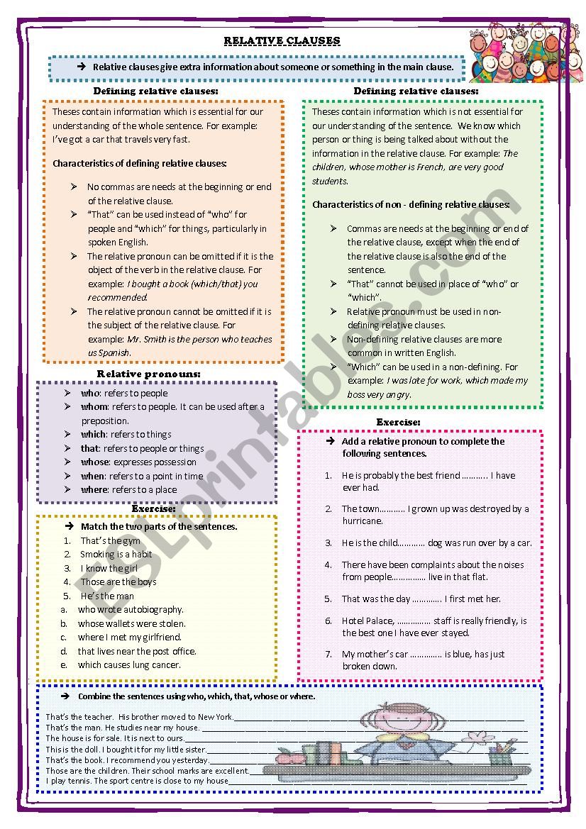 RELATIVE CLAUSES. GRAMMAR + EXERCISES