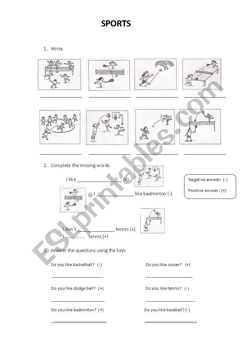 sports worksheet