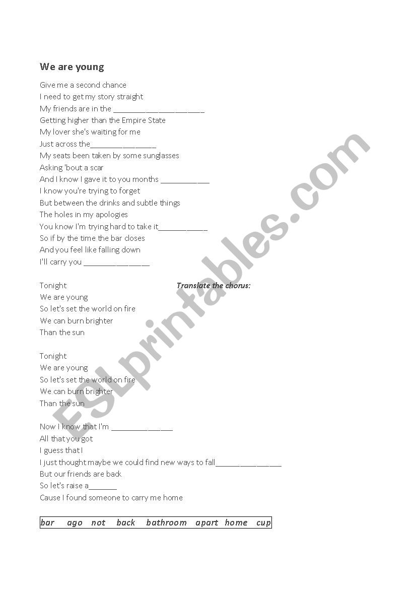 We are young worksheet