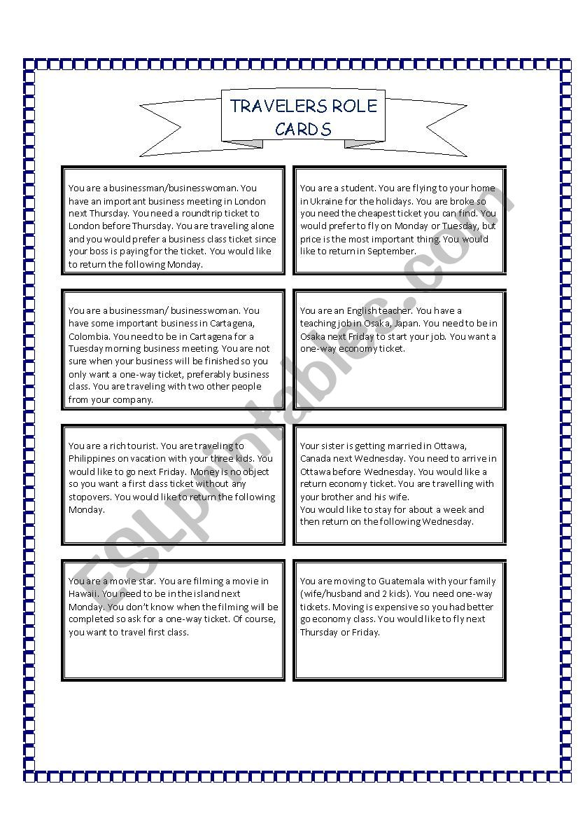 Travelers Role Play worksheet