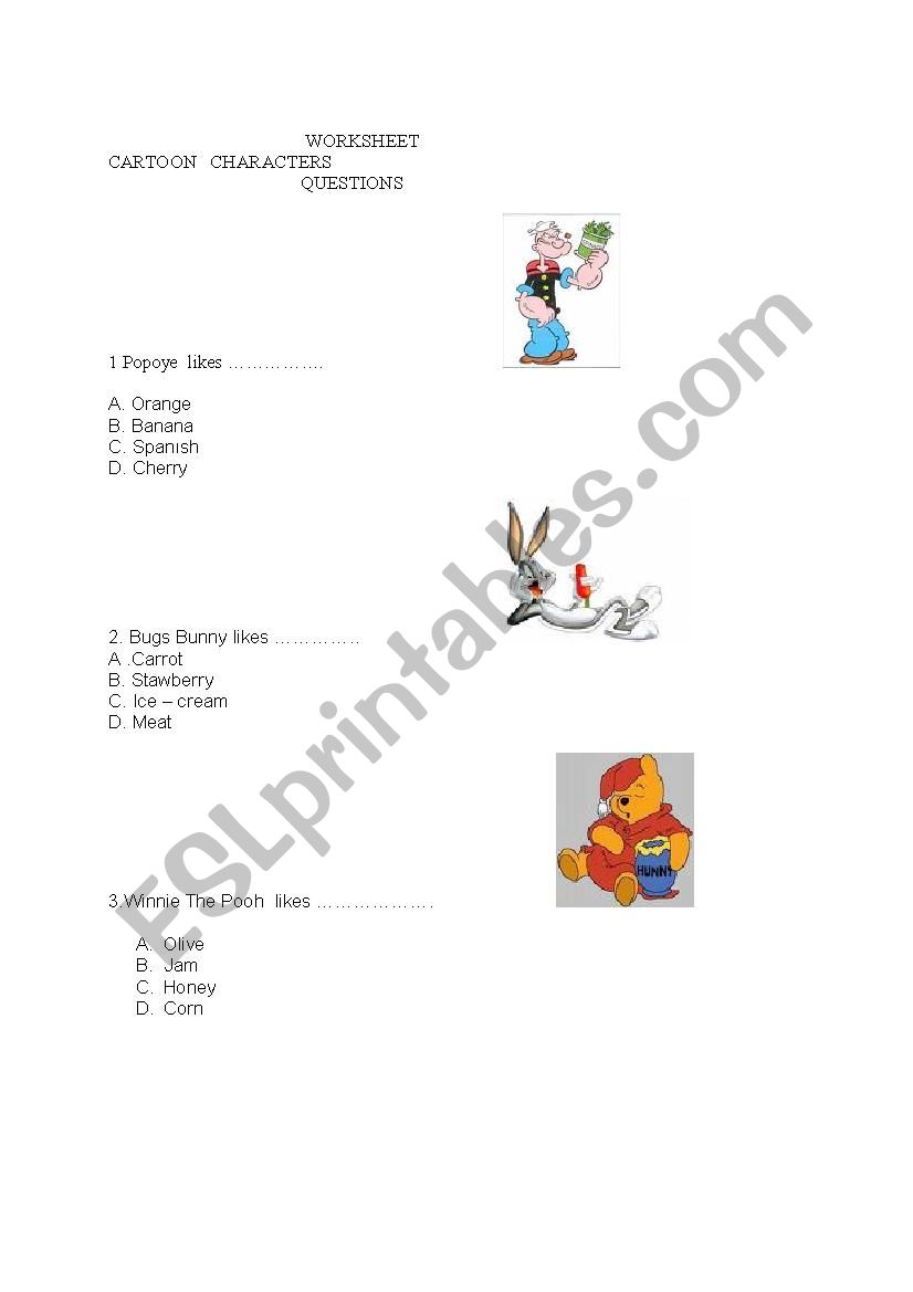 cartoon characters  worksheet