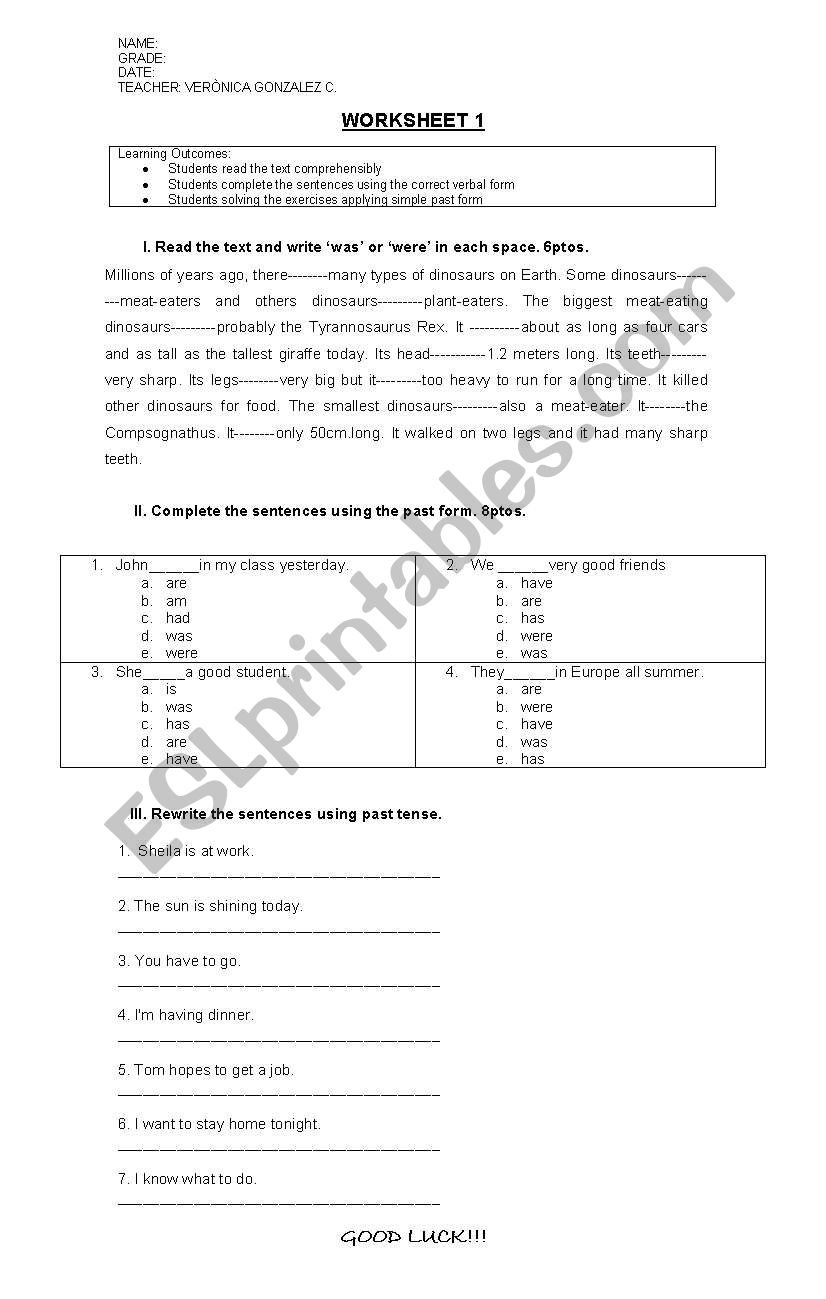 was or were? worksheet