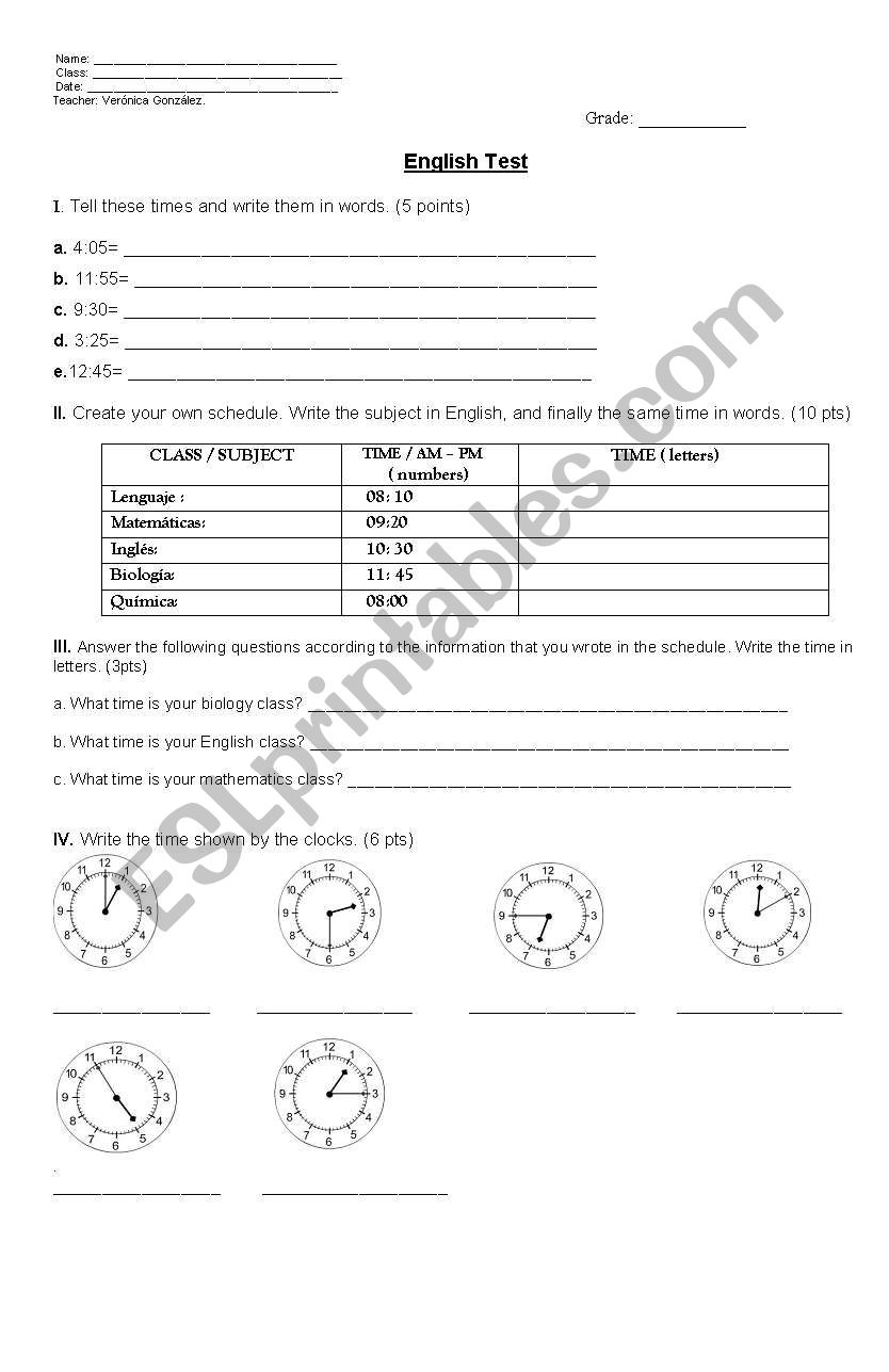 The time worksheet