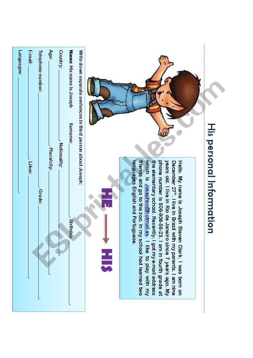 His personal information worksheet