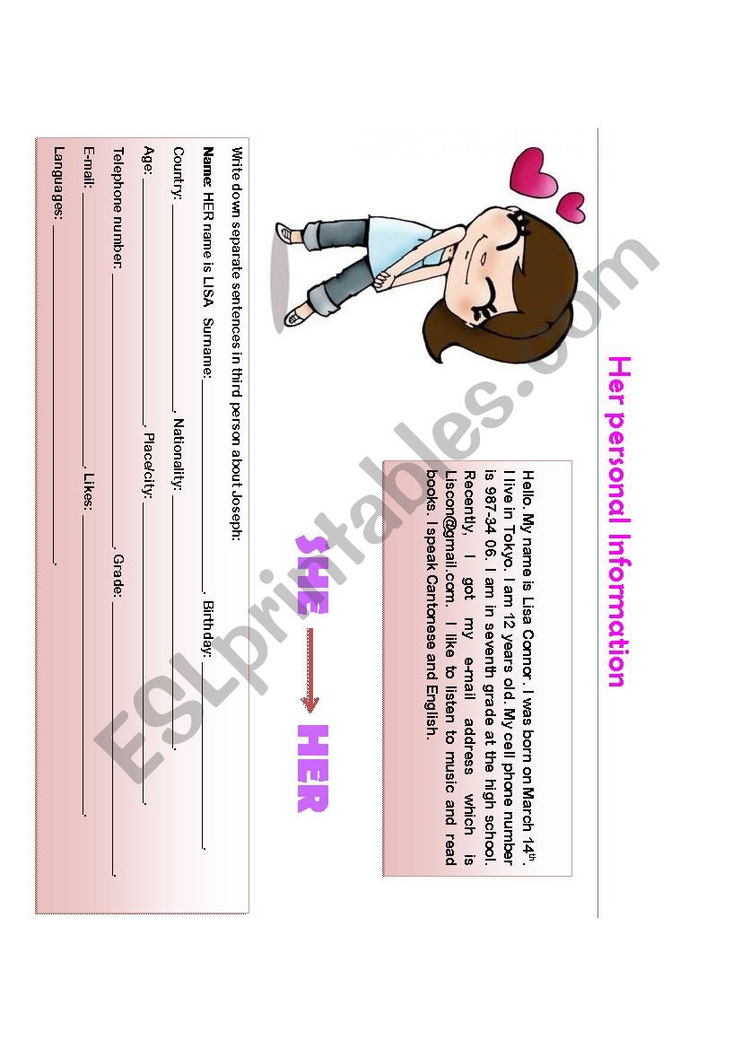 Her personal information worksheet