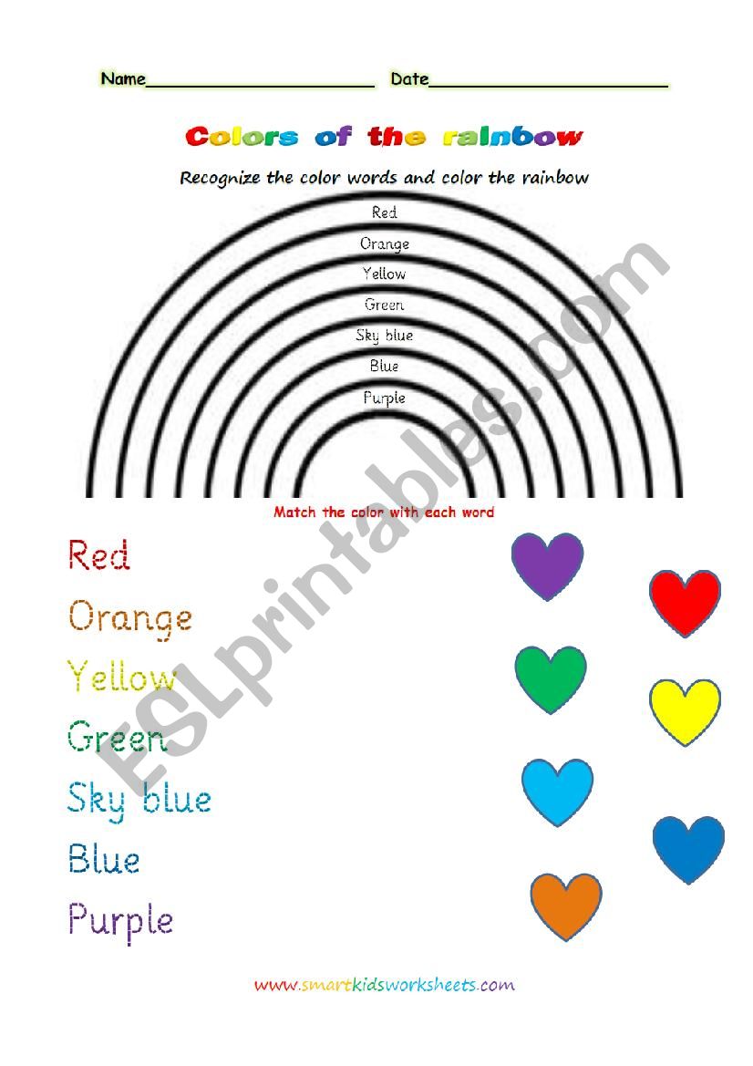 Colors of the rainbow worksheet