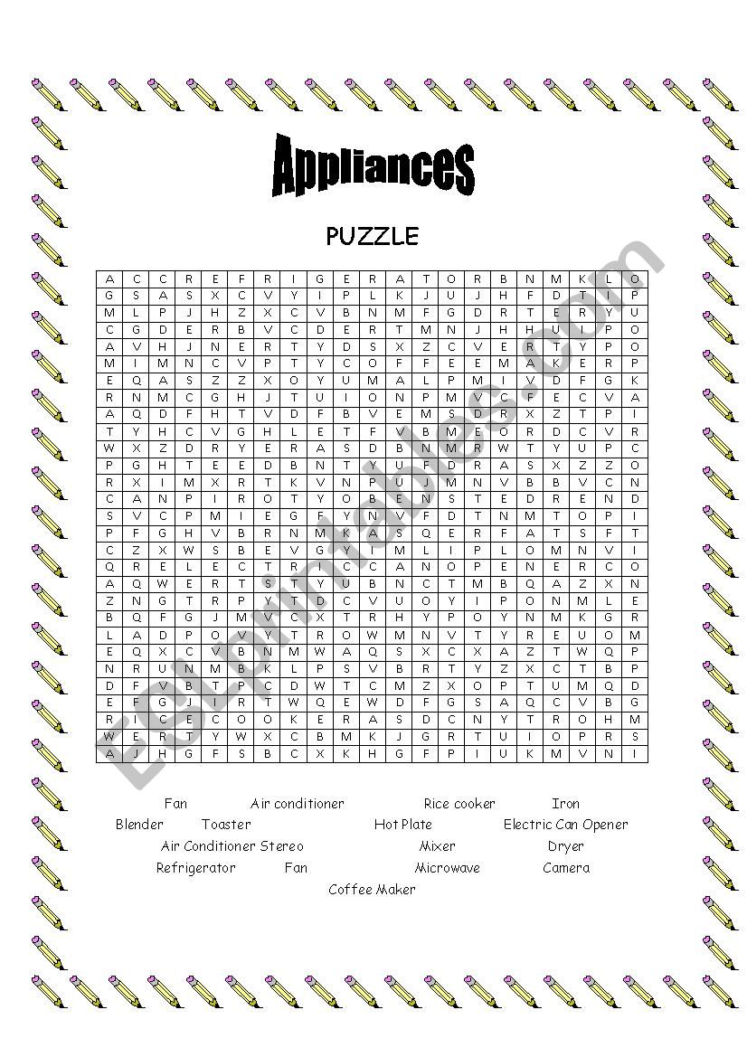 Appliance Puzzle worksheet