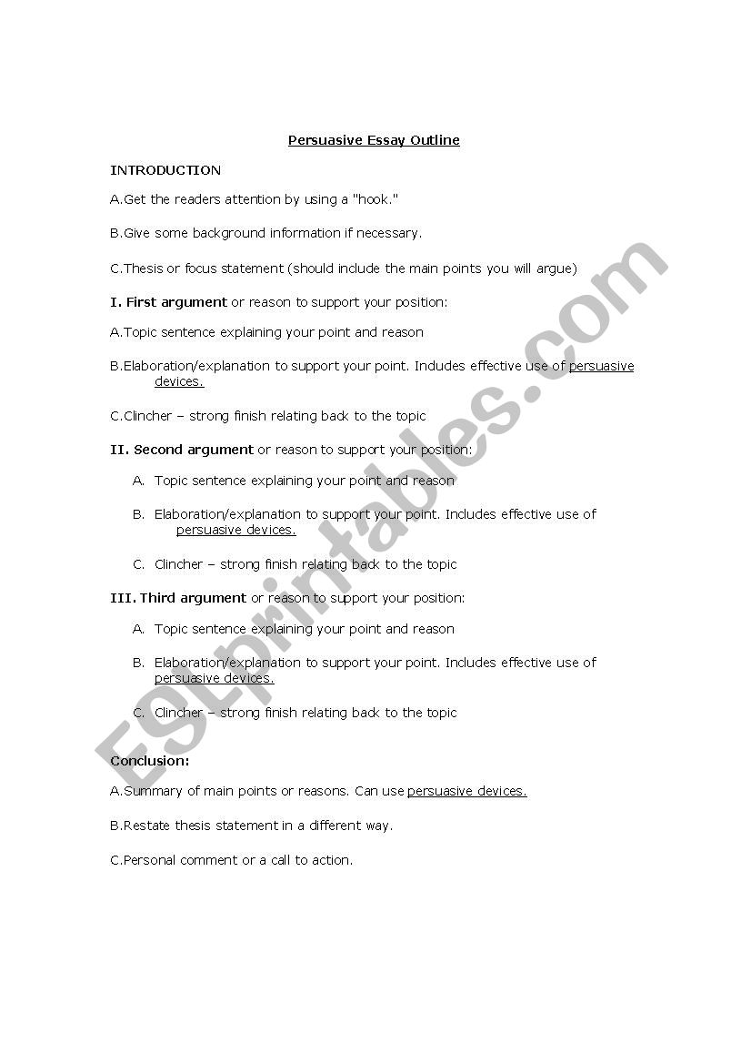 Persuasive Essay Scaffold worksheet