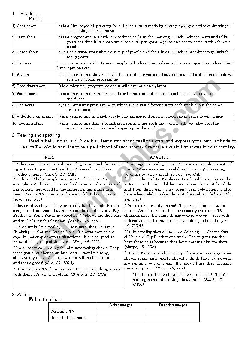 TV worksheet