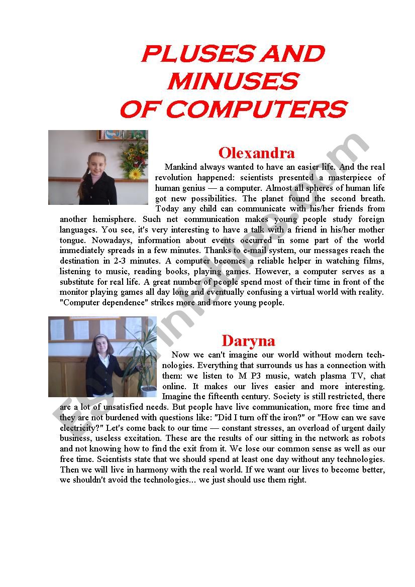PLUSES AND MINUSES  OF COMPUTERS